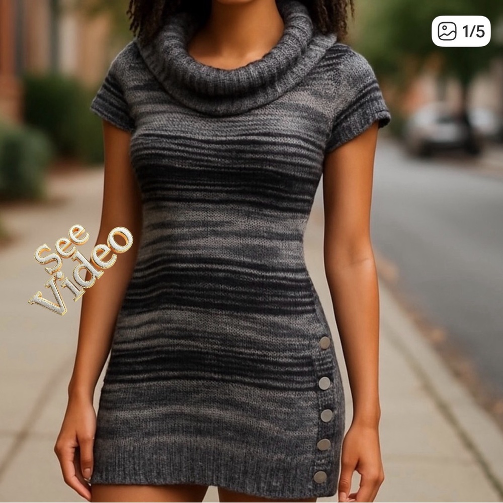 👛 2/$20 CI SOBO Cowl Neck Gray and Black Striped Sweater Dress, Small